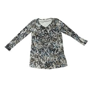 J Jill Pure Jill Sweater Womens Floral Velour Long Sleeve V Neck Tunic Blouse S